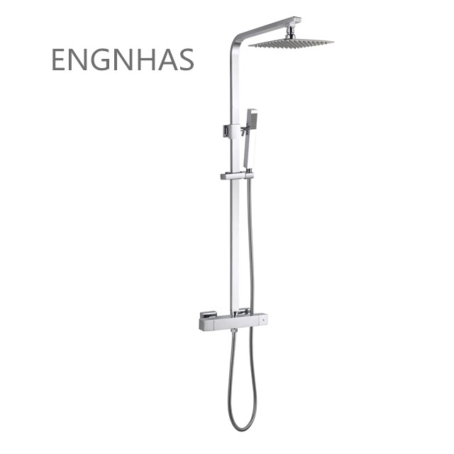 Square thermostatic brass chrome bath & shower faucet set bathroom